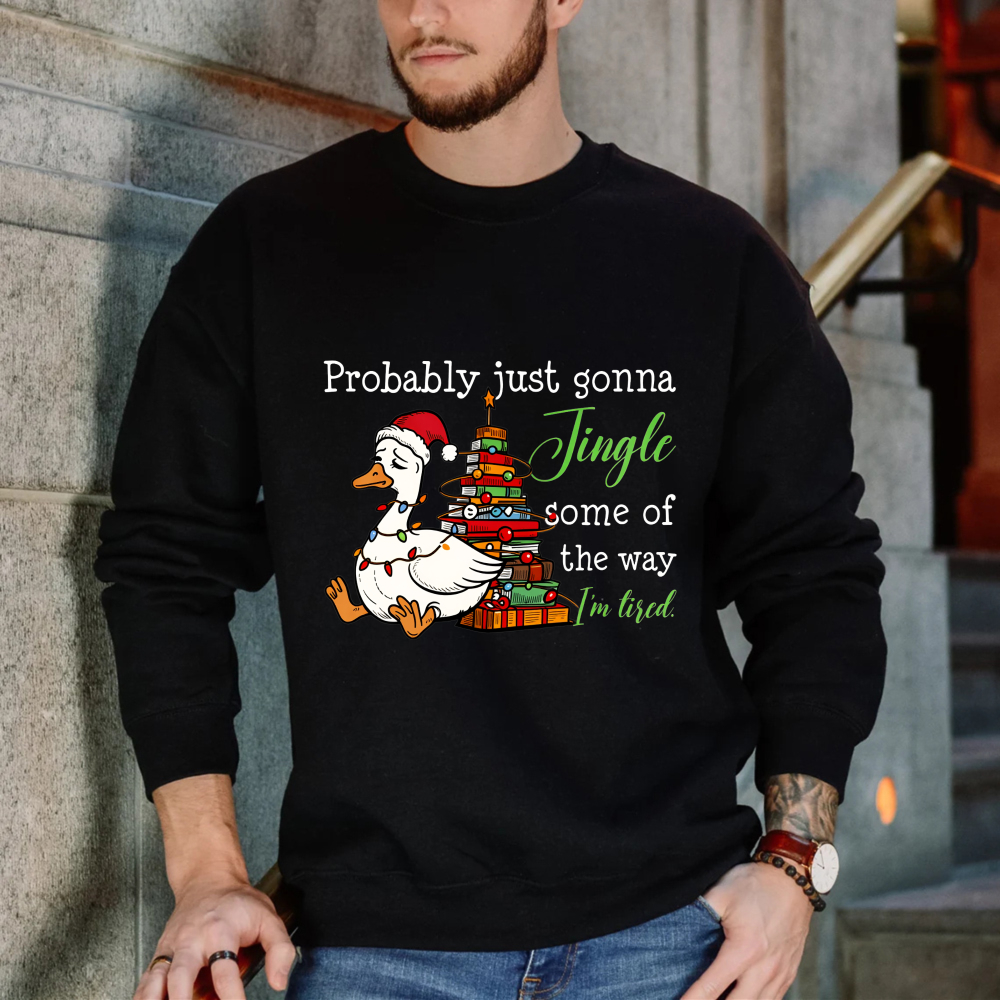 Wardrobecart Duck With Christmas Tree And Presents Jingle I'm Tired Unisex Classic Sweatshirt