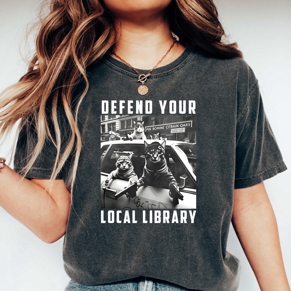 Wardrobecart Defend Your Local Library Cats With Guns Unisex Washed T-shirt