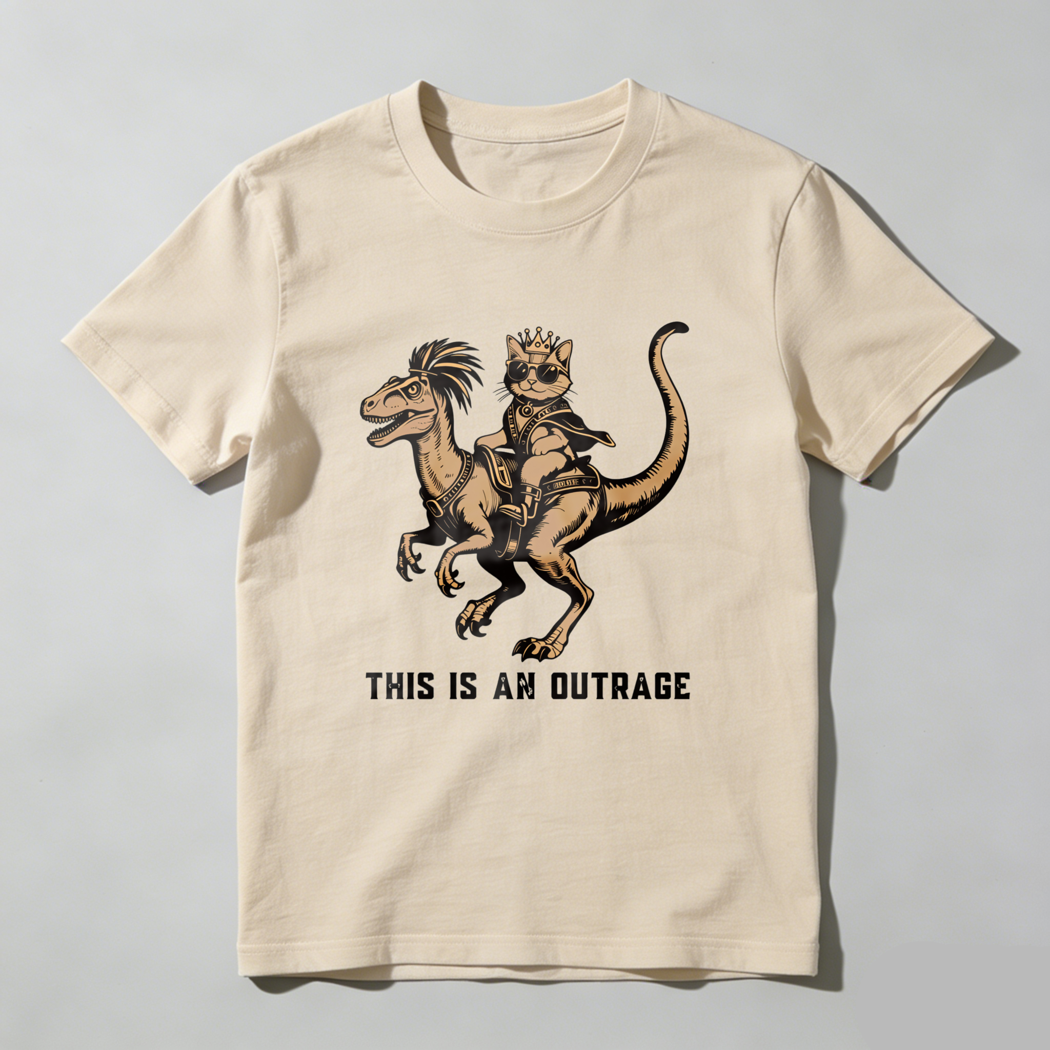 Wardrobecart Cat Riding Dinosaur With Crown And Sword Tshirt