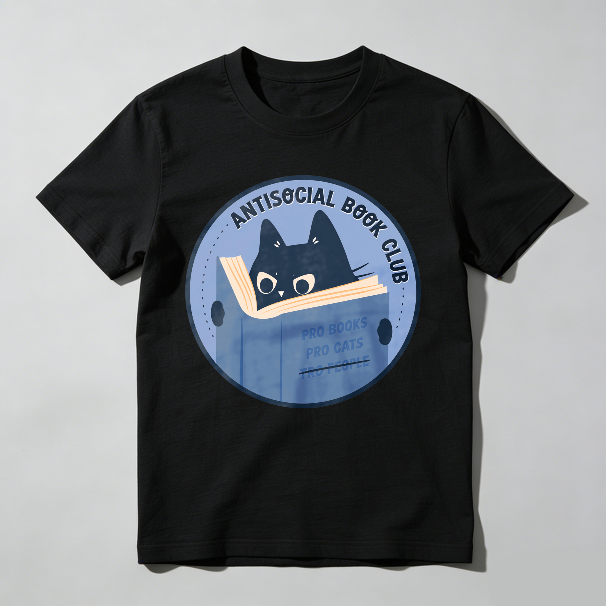 Wardrobecart Antisocial Book Club Cat Reading Book Tshirt