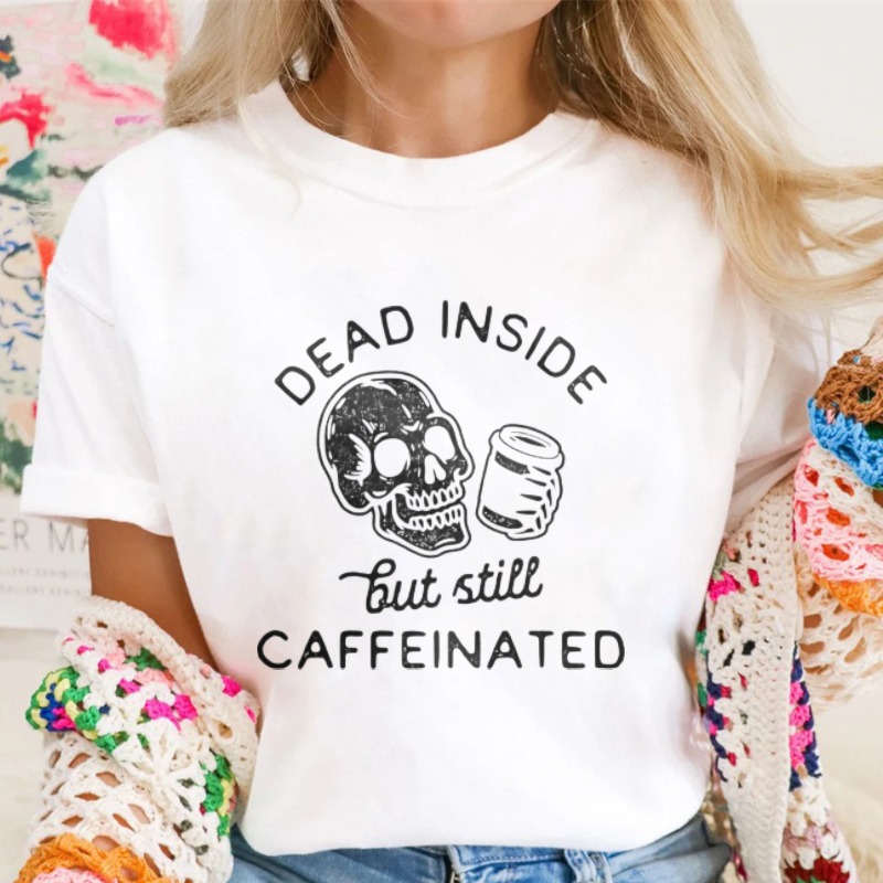 Dead Inside But Still Caffeinated Skull And Coffee Can Graphic T-shirt