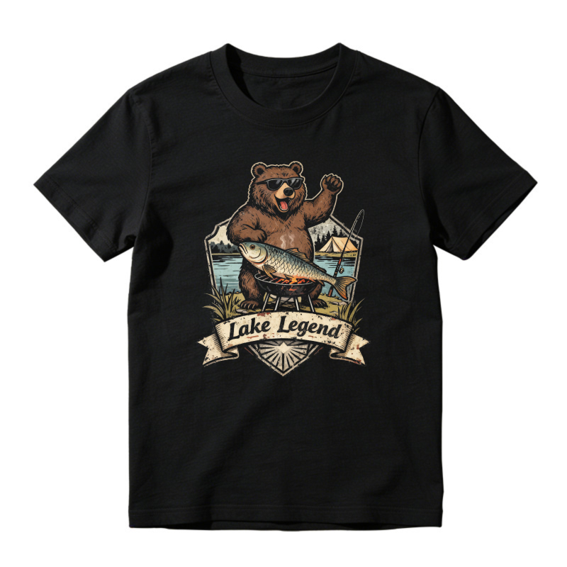 Lake Legend Bear Fishing Campfire Vintage Graphic Unisex Classic T-shirt