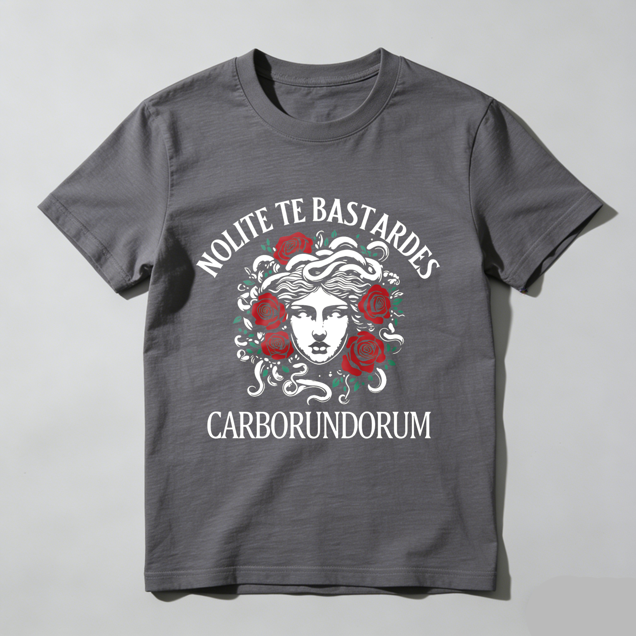 Wardrobecart Nolite Te Bastardes Carborundorum Medusa With Roses And Latin Text Tshirt