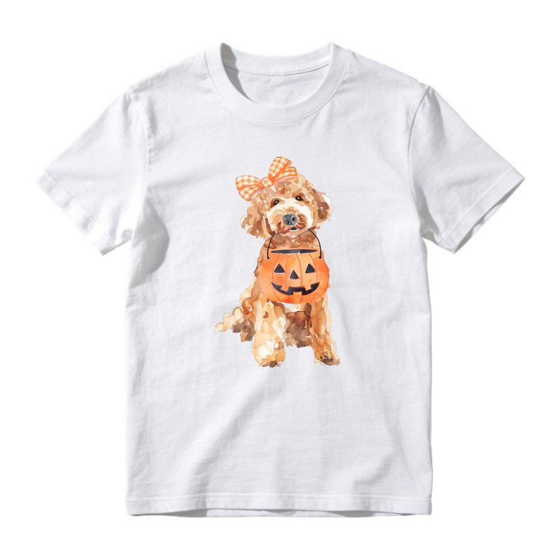 Cute Dog With Pumpkin Bucket Halloween Watercolor Art, Unisex Classic T-shirt