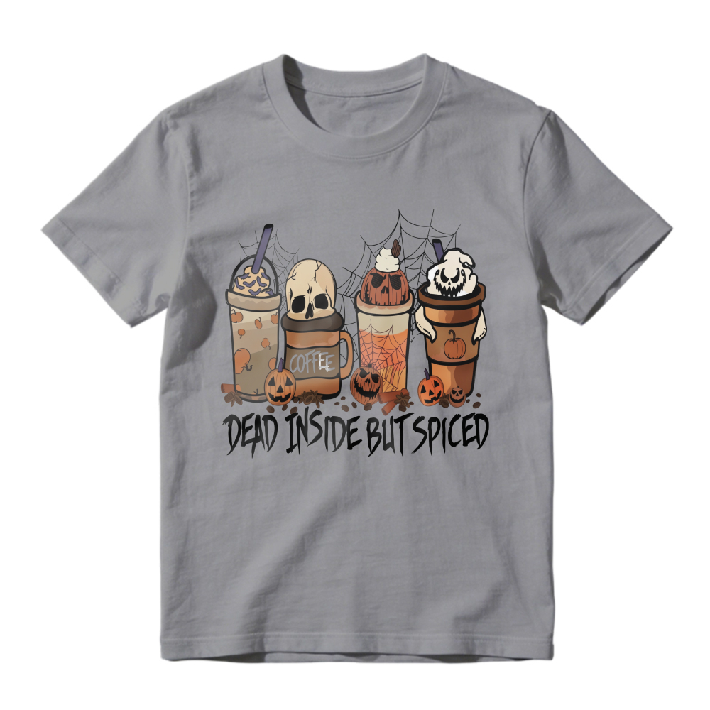 Dead Inside But Spiced Halloween Coffee Skull Pumpkin Spider Web Unisex Classic T-shirt