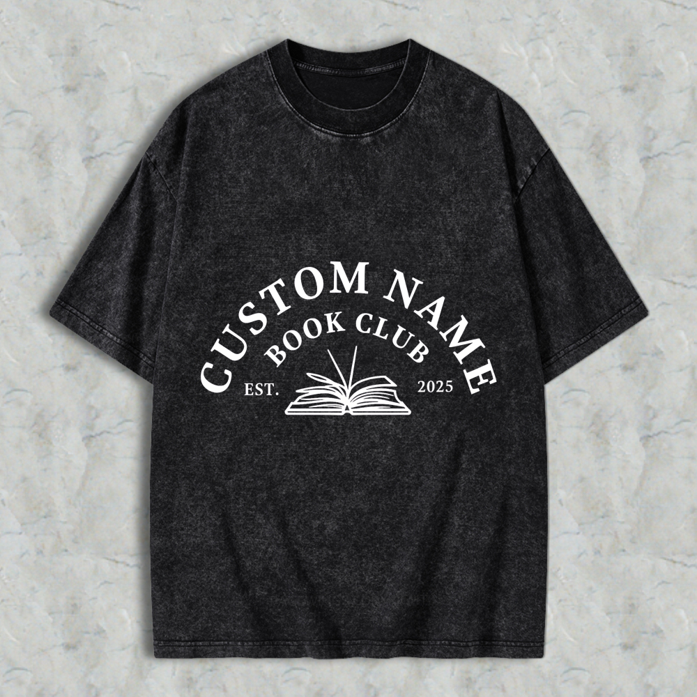 Wardrobecart Custom Name Book Club Est 2025 With Open Book Design Unisex Washed T-shirt