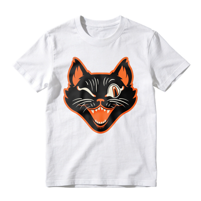 Winking Black Cat Face With Orange Outline And Sharp Teeth, Unisex Classic T-shirt