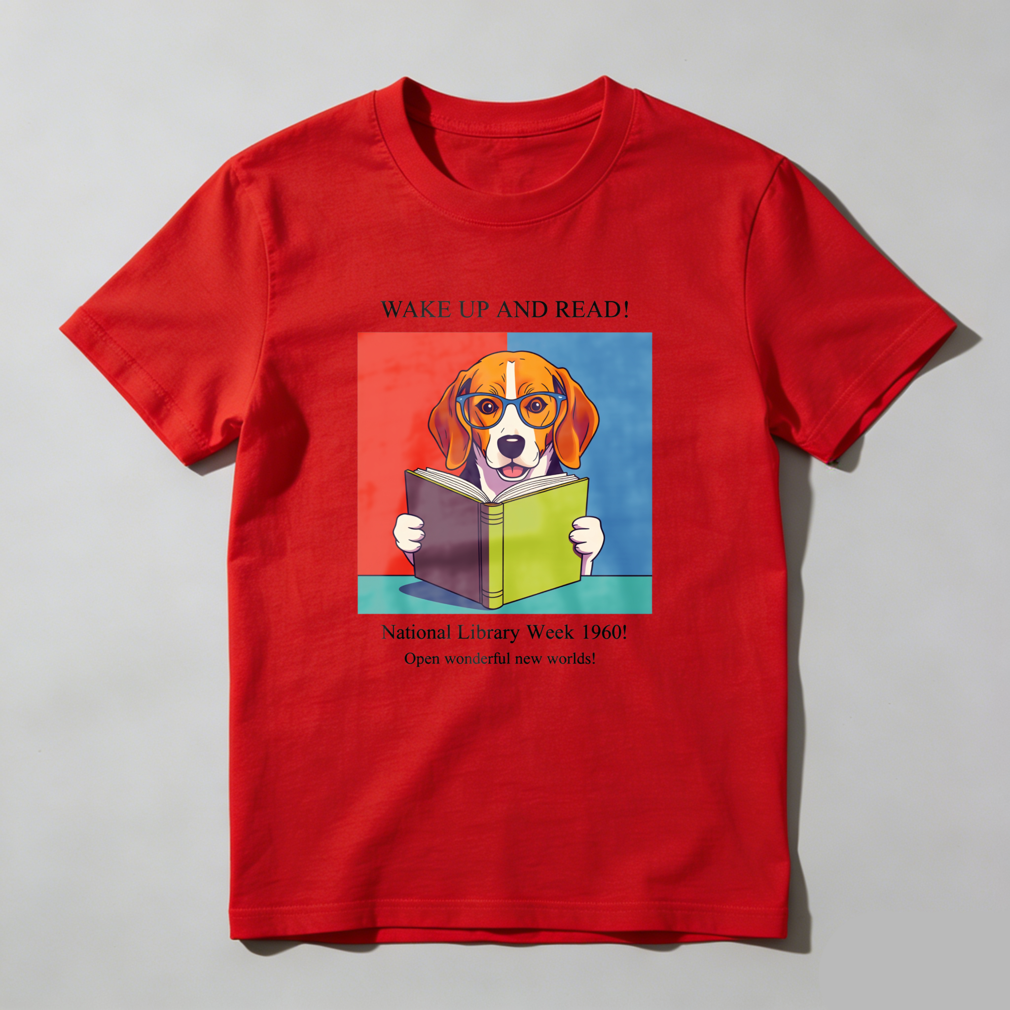 Wardrobecart Wake Up And Read Dog With Book Tshirt 100% cotton