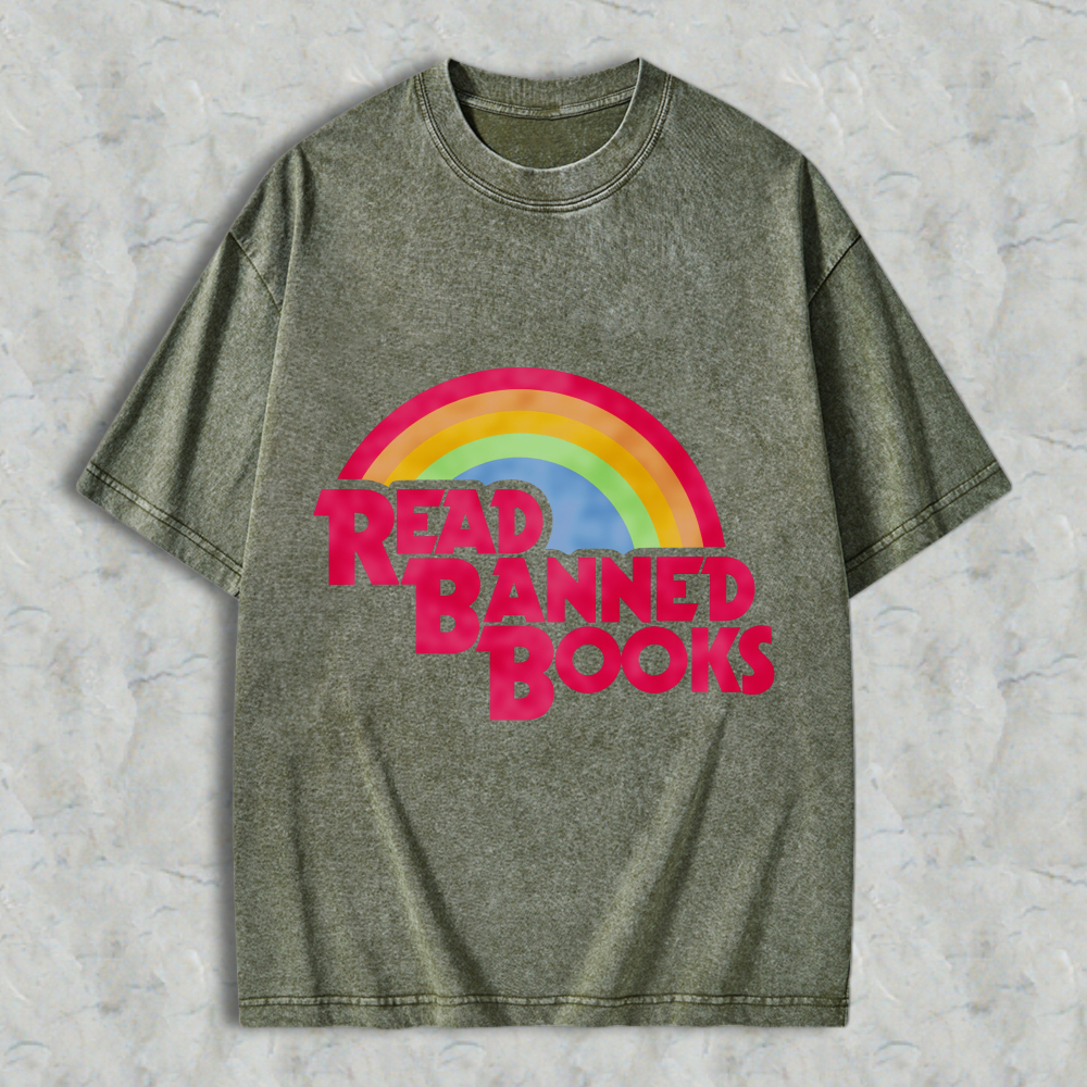 Wardrobecart Read Banned Books Rainbow Design Unisex Washed T-shirt