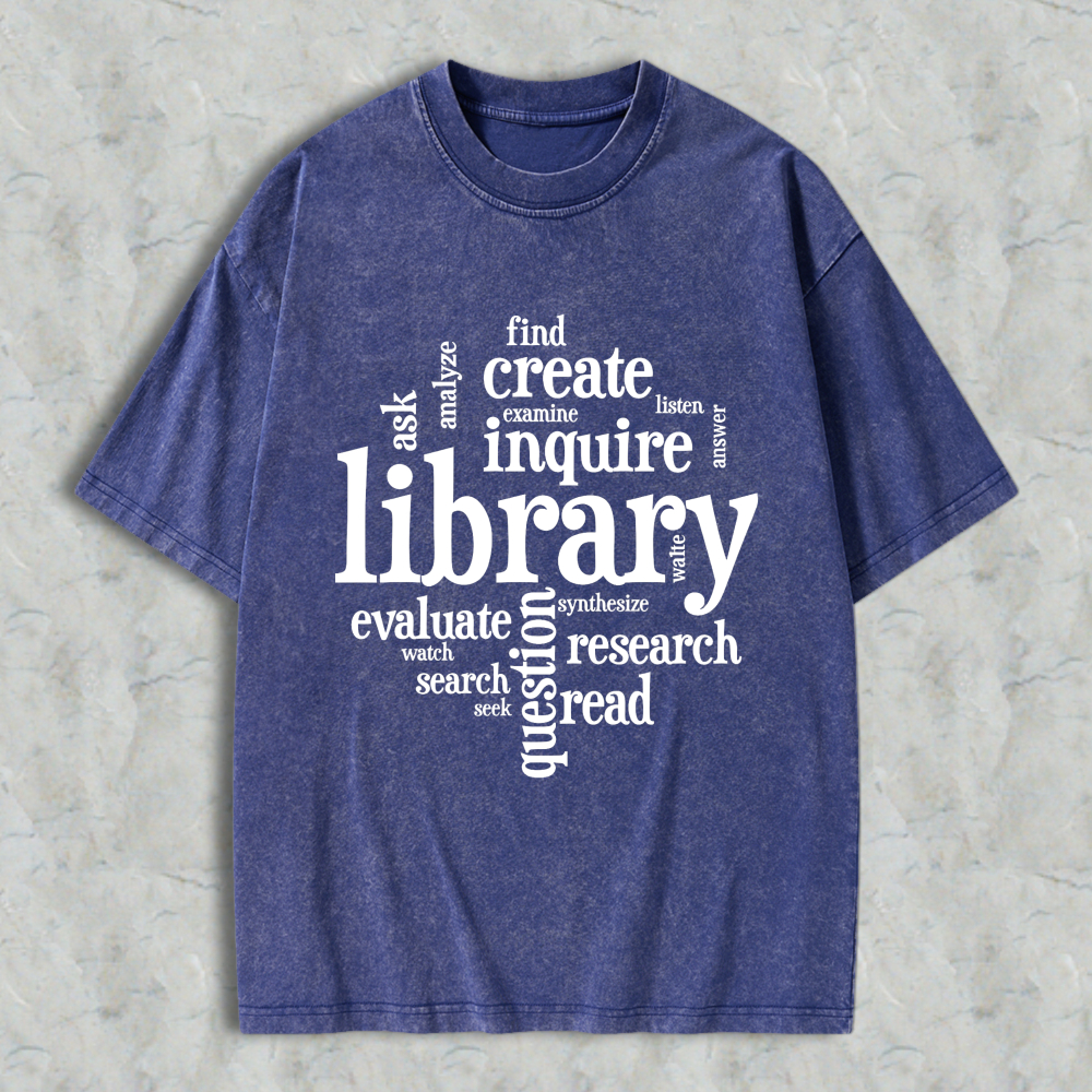 Wardrobecart Library Word Cloud Design Unisex Washed T-shirt