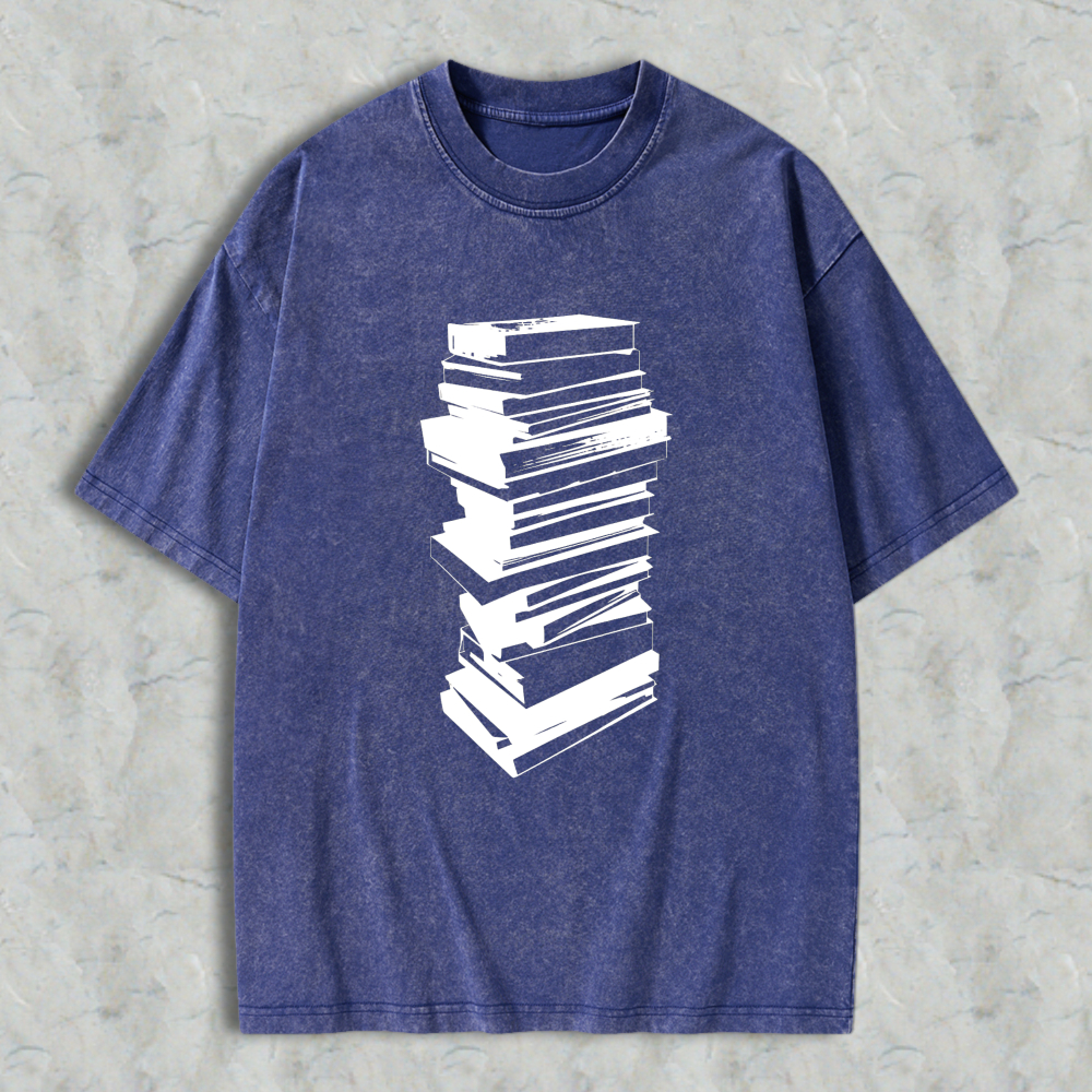 Wardrobecart Stack Of Books Pattern Unisex Washed T-shirt