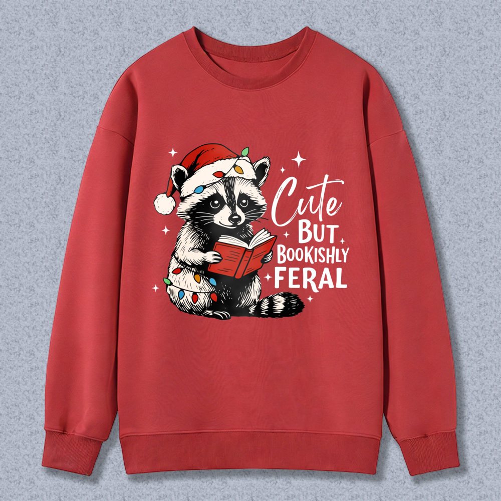 Wardrobecart Raccoon Reading Book With Santa Hat And Christmas Lights Unisex Classic Sweatshirt