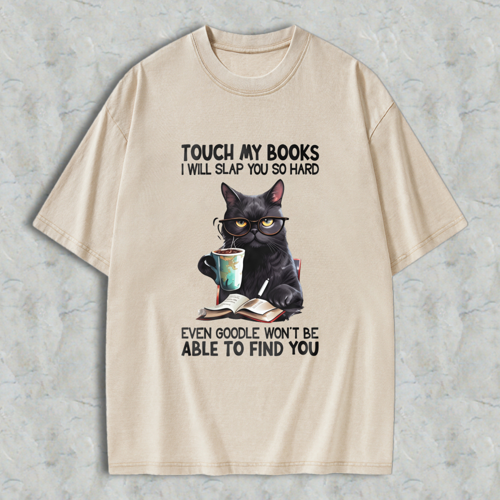 Wardrobecart Cat With Glasses Reading Book And Coffee Unisex Washed T-shirt