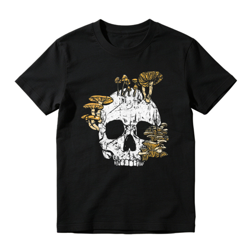 Skull With Mushrooms Growing On Head Graphic T-shirt
