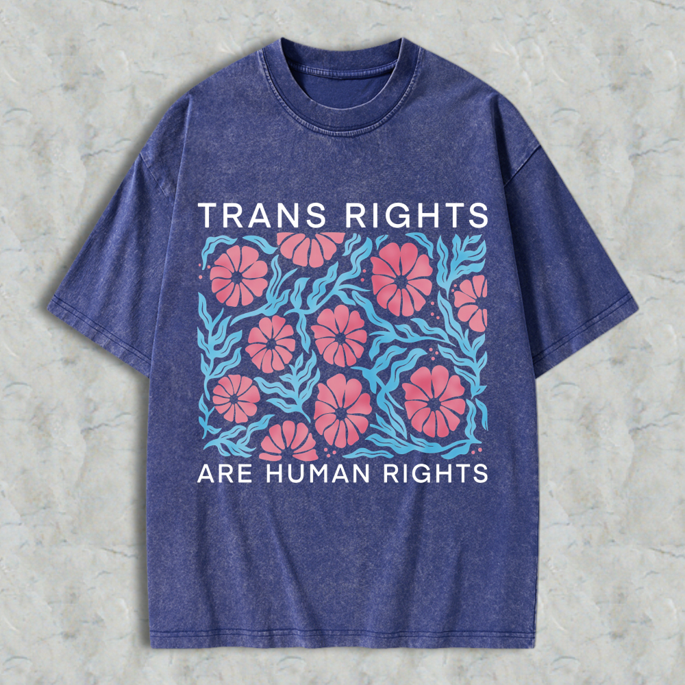 Wardrobecart Trans Rights Are Human Rights Floral Pattern Unisex Washed T-shirt
