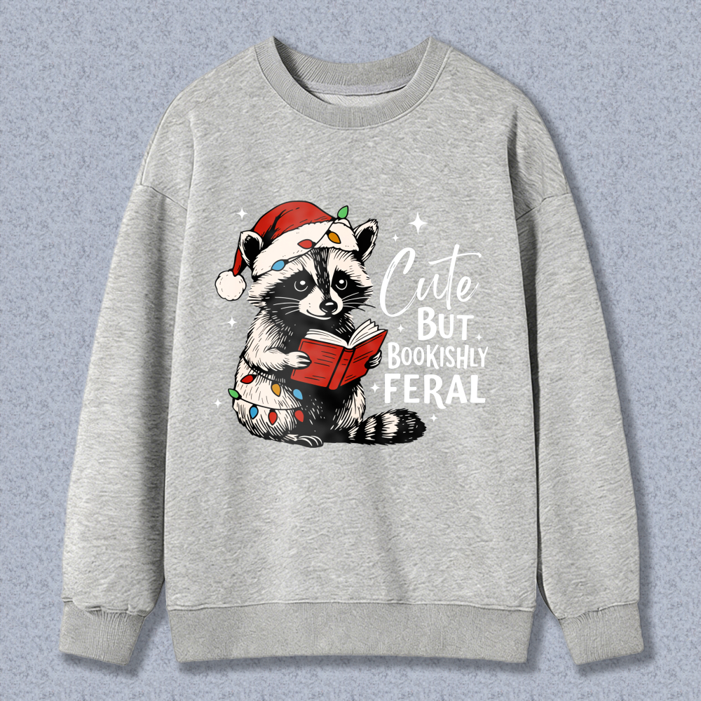 Wardrobecart Raccoon Reading Book With Santa Hat And Christmas Lights Unisex Classic Sweatshirt
