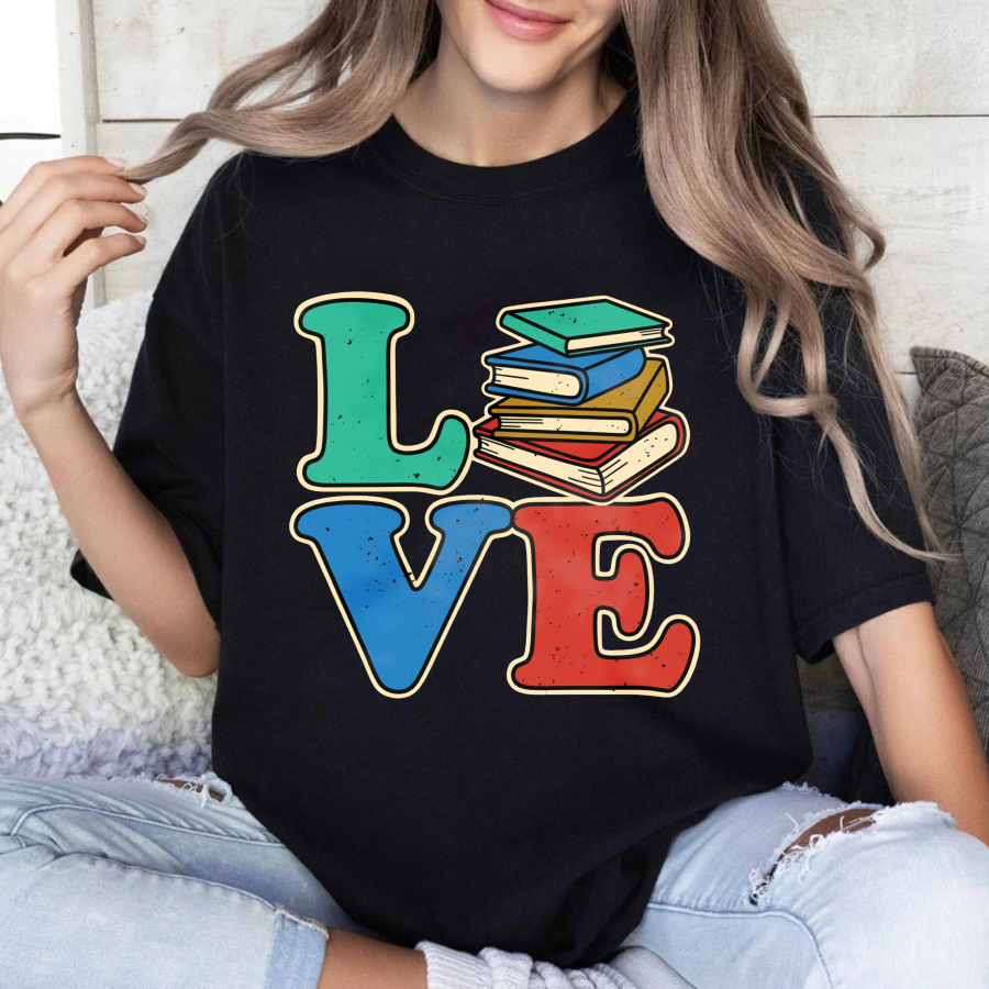 Wardrobecart Love Books Stack Design Print Tshirt