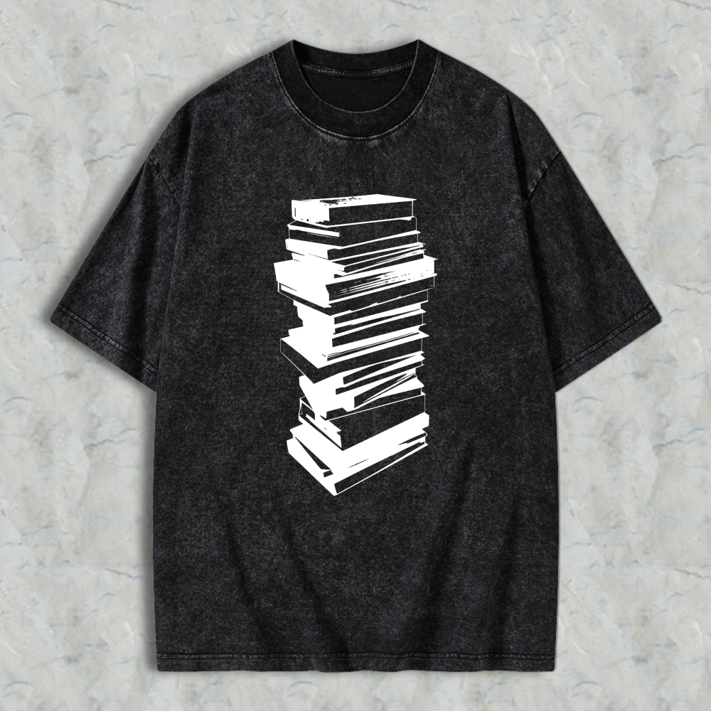 Wardrobecart Stack Of Books Pattern Unisex Washed T-shirt