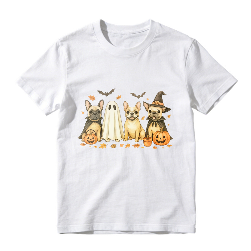 Cute Halloween French Bulldog Ghost Witch Pumpkin Bat Autumn Leaves, Unisex Classic T-shirt