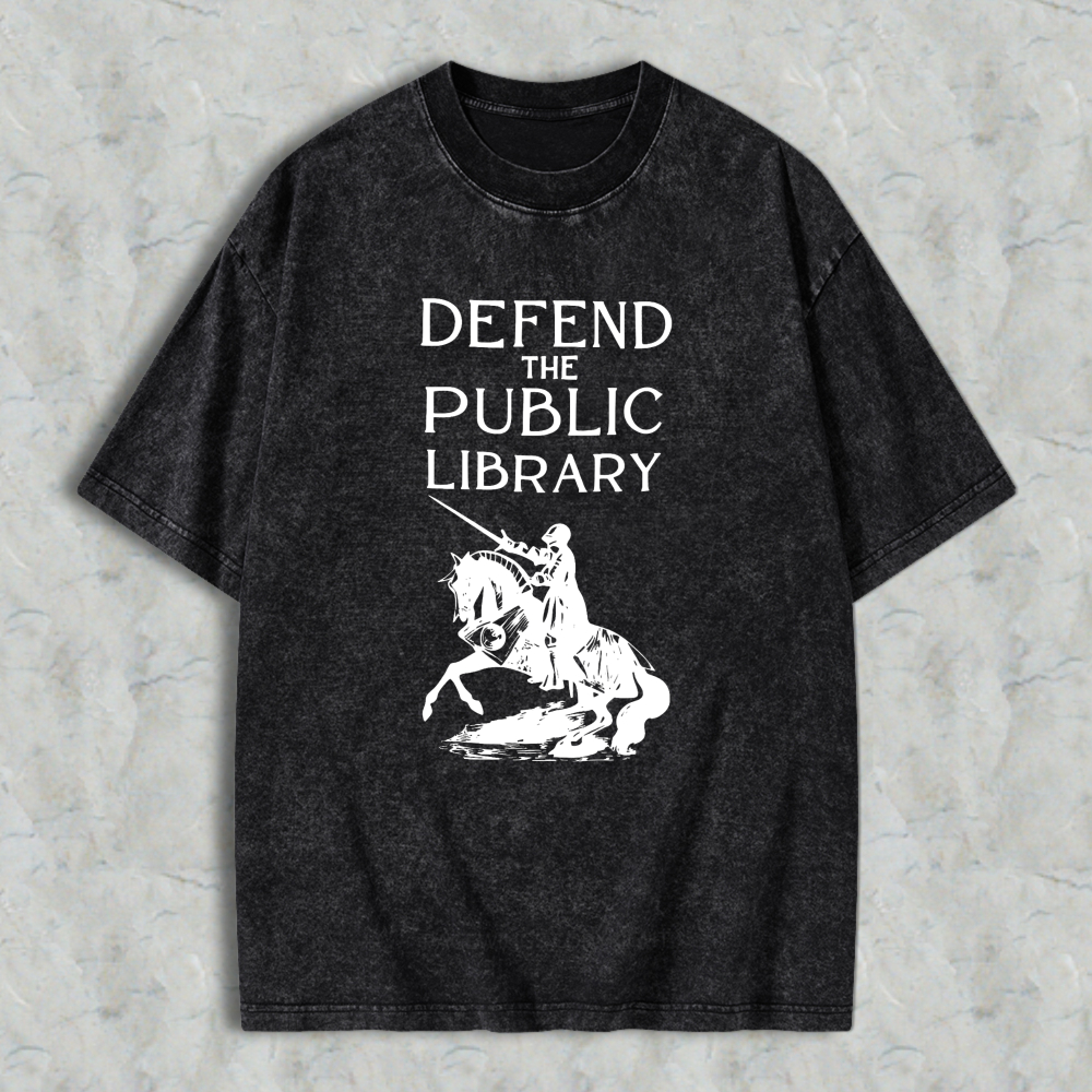 Wardrobecart Defend The Public Library Knight On Horseback Unisex Washed T-shirt