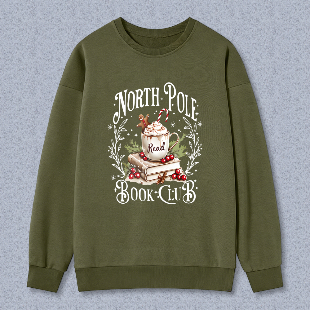 Wardrobecart North Pole Book Club With Coffee Mug Books And Holly Unisex Classic Sweatshirt