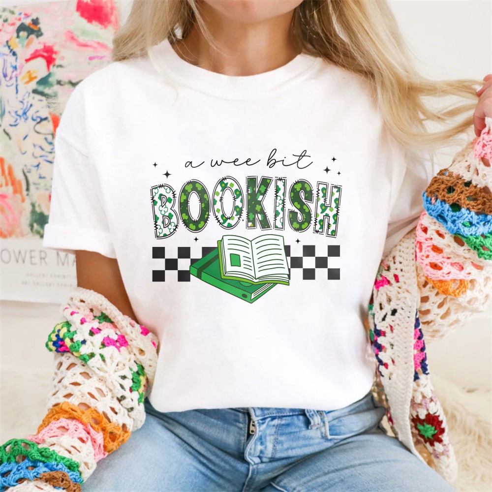 Wardrobecart A Wee Bit Bookish With Open Book And Checkered Pattern tshirt