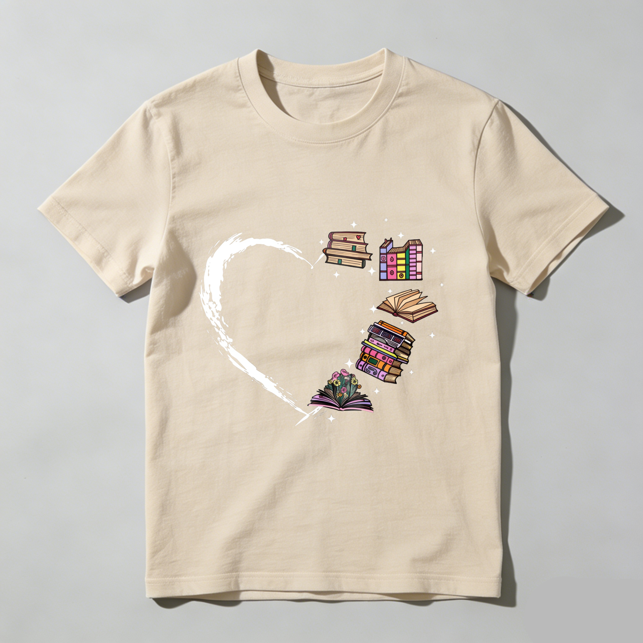 Wardrobecart Heart Books Stack Flowers Stars Tshirt