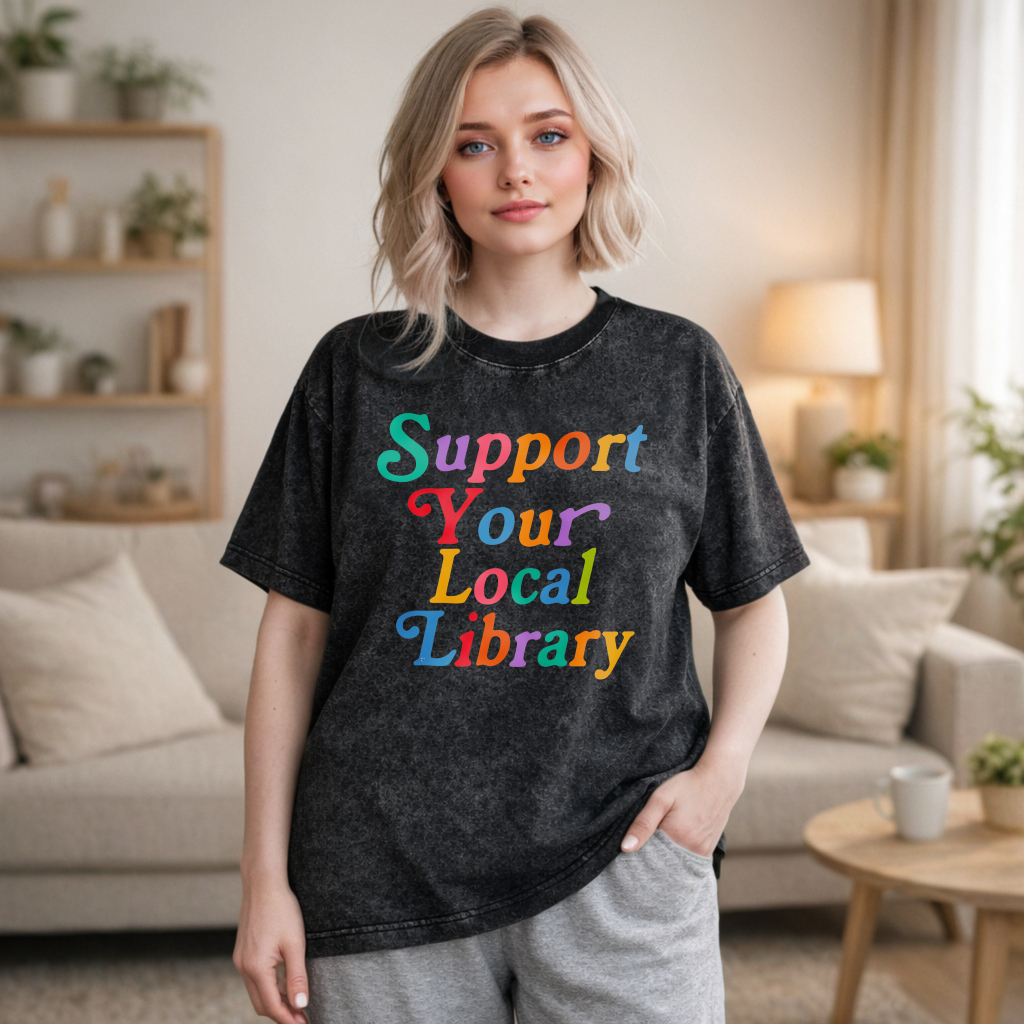Wardrobecart Support Your Local Library Unisex Washed T-shirt