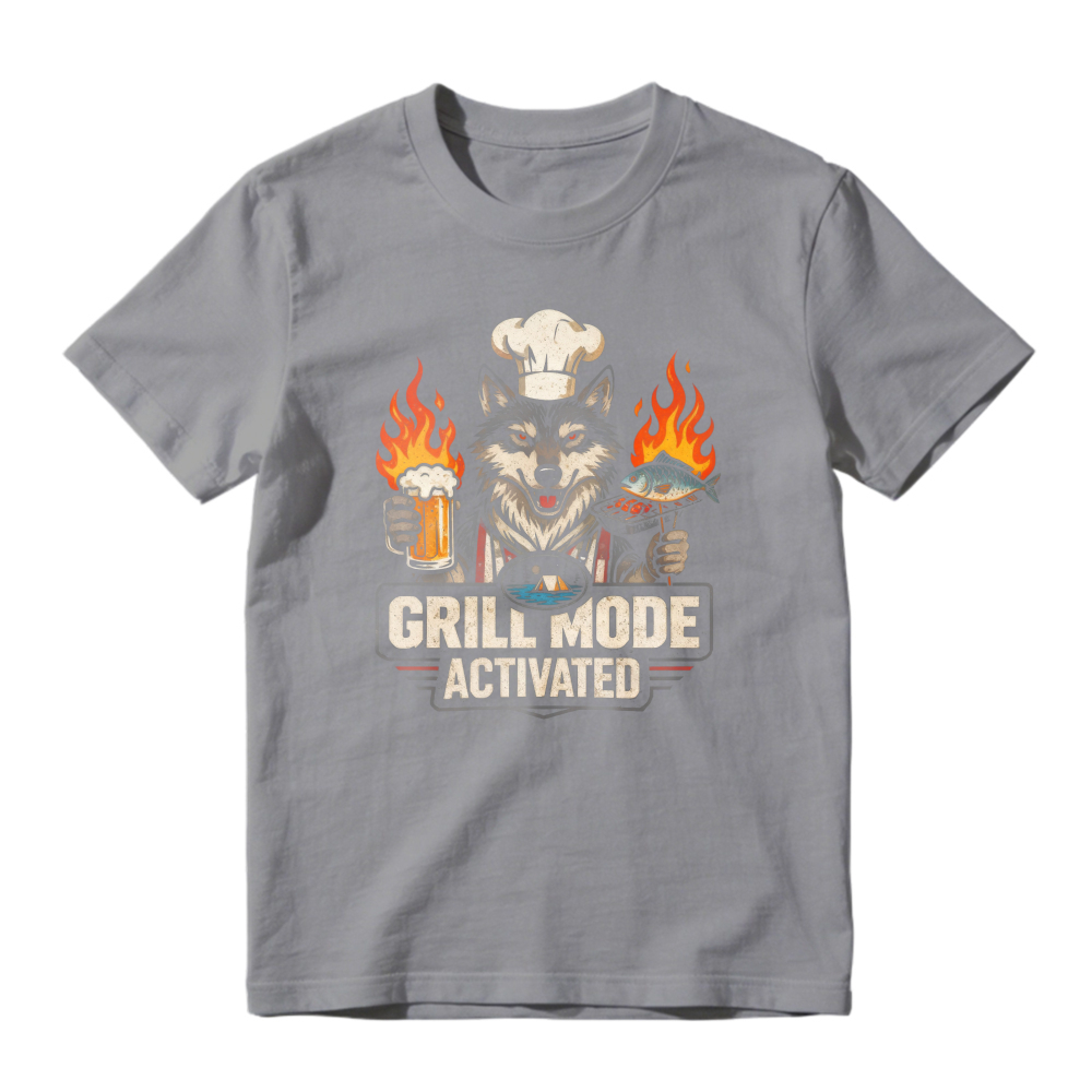 Wolf Chef Holding Beer And Fish With Flames Grill Mode Activated Unisex Classic T-shirt
