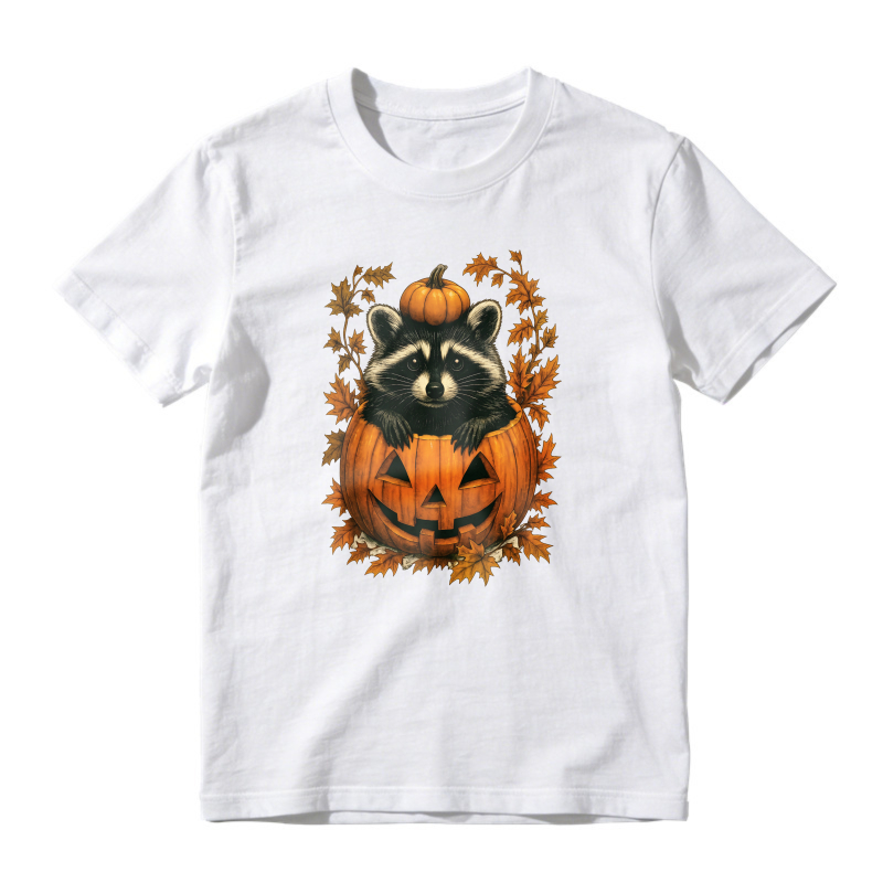 Cute Raccoon In Jack O Lantern Pumpkin With Autumn Leaves, Unisex Classic T-shirt