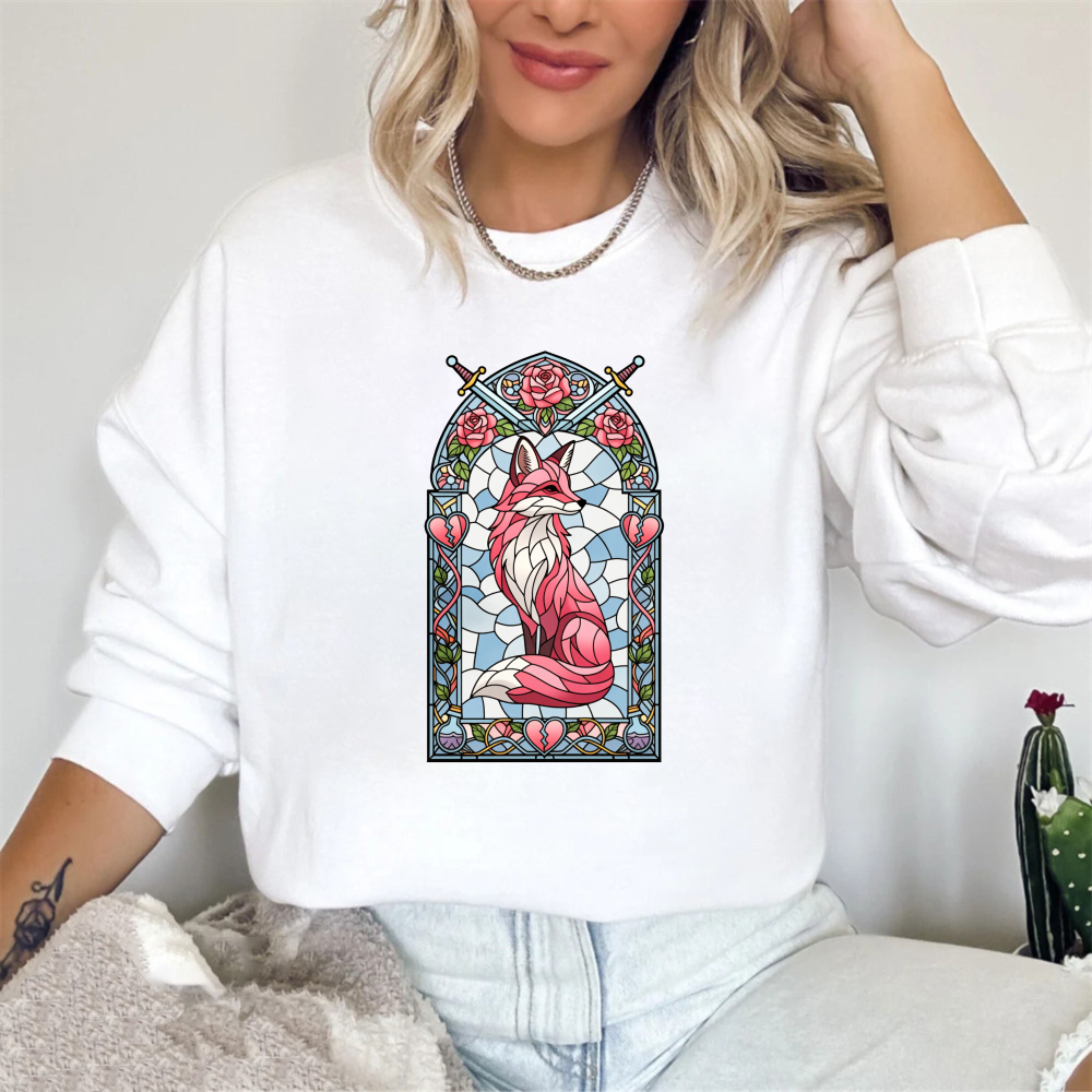 Wardrobecart Stained Glass Fox With Roses And Swords Design Unisex Classic Sweatshirt