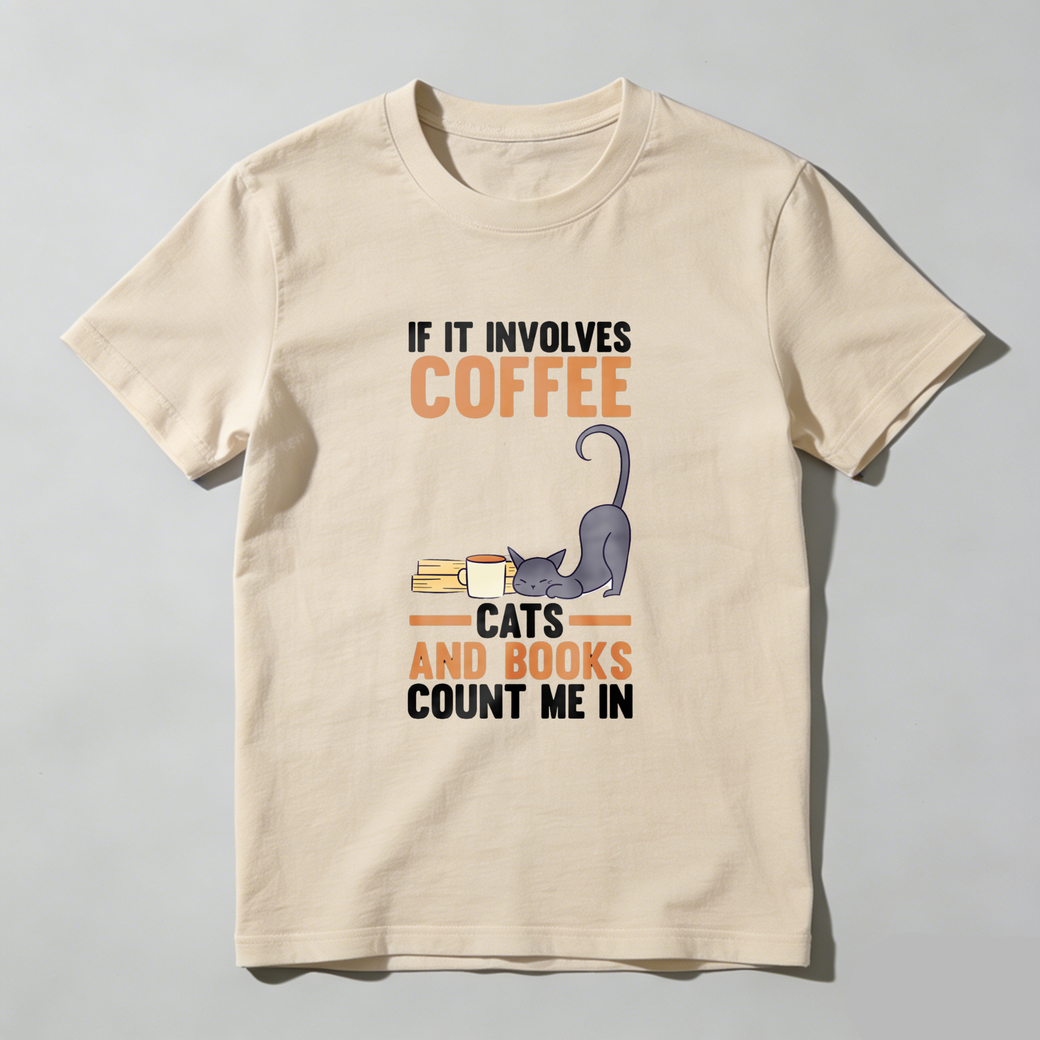 Wardrobecart Coffee And Books Cat Design Tshirt