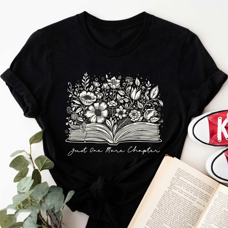 Wardrobecart Open Book With Flowers And Text Tshirt