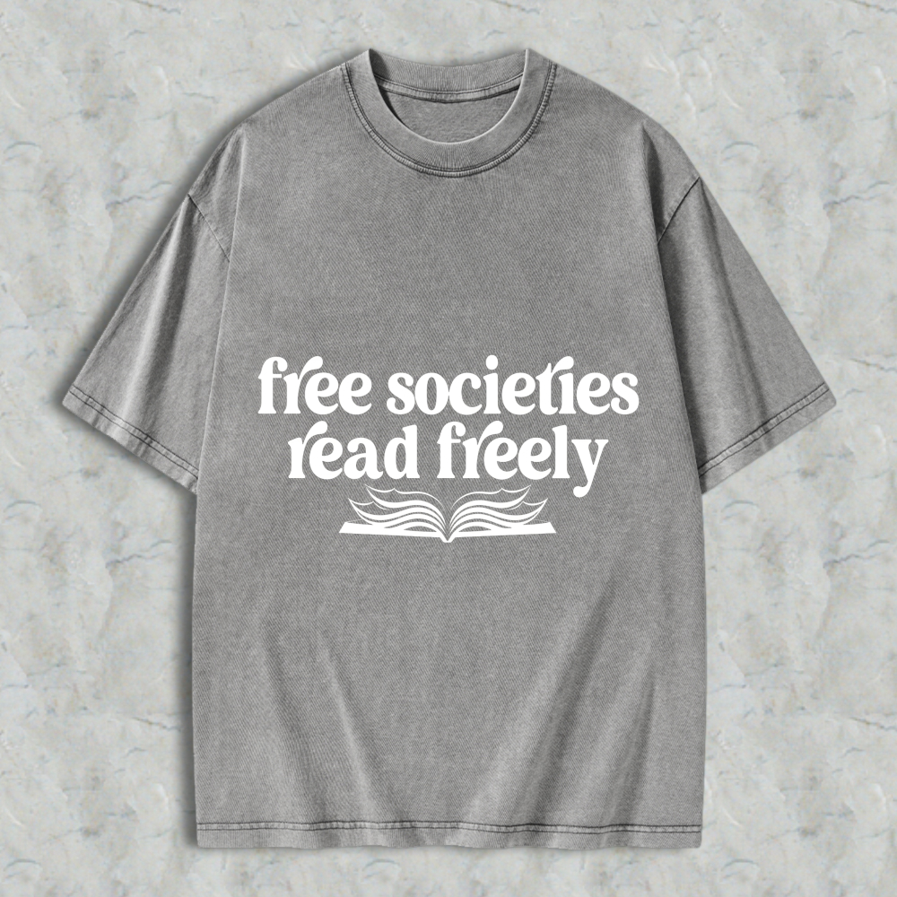 Wardrobecart Free Societies Read Freely Book Graphic Unisex Washed T-shirt