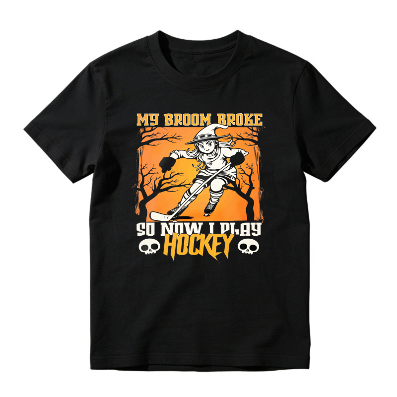 My Broom Broke So Now I Play Hockey Skeleton Witch Halloween Unisex Classic T-shirt