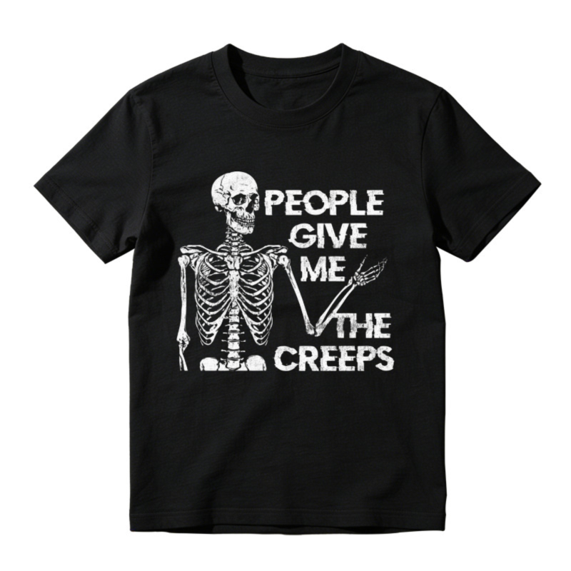 Skeleton Saying People Give Me The Creeps Funny Halloween Graphic T-shirt
