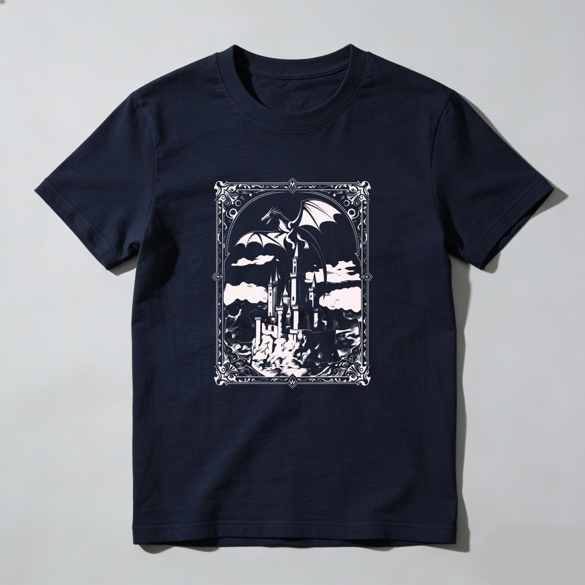 Wardrobecart Dragon Castle Sky Clouds Frame Artwork Design Tshirt