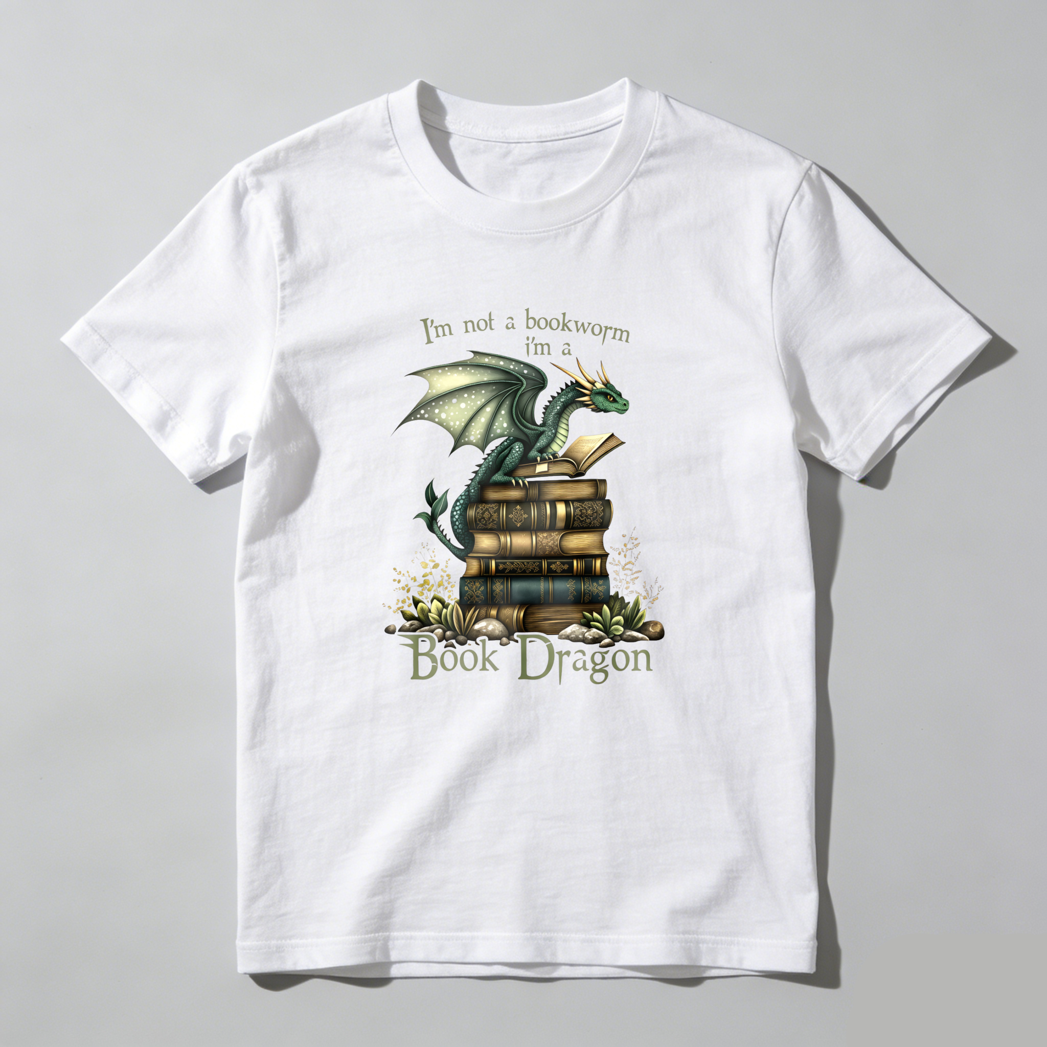 Wardrobecart Dragon Perched On Books With Text Above And Below Tshirt