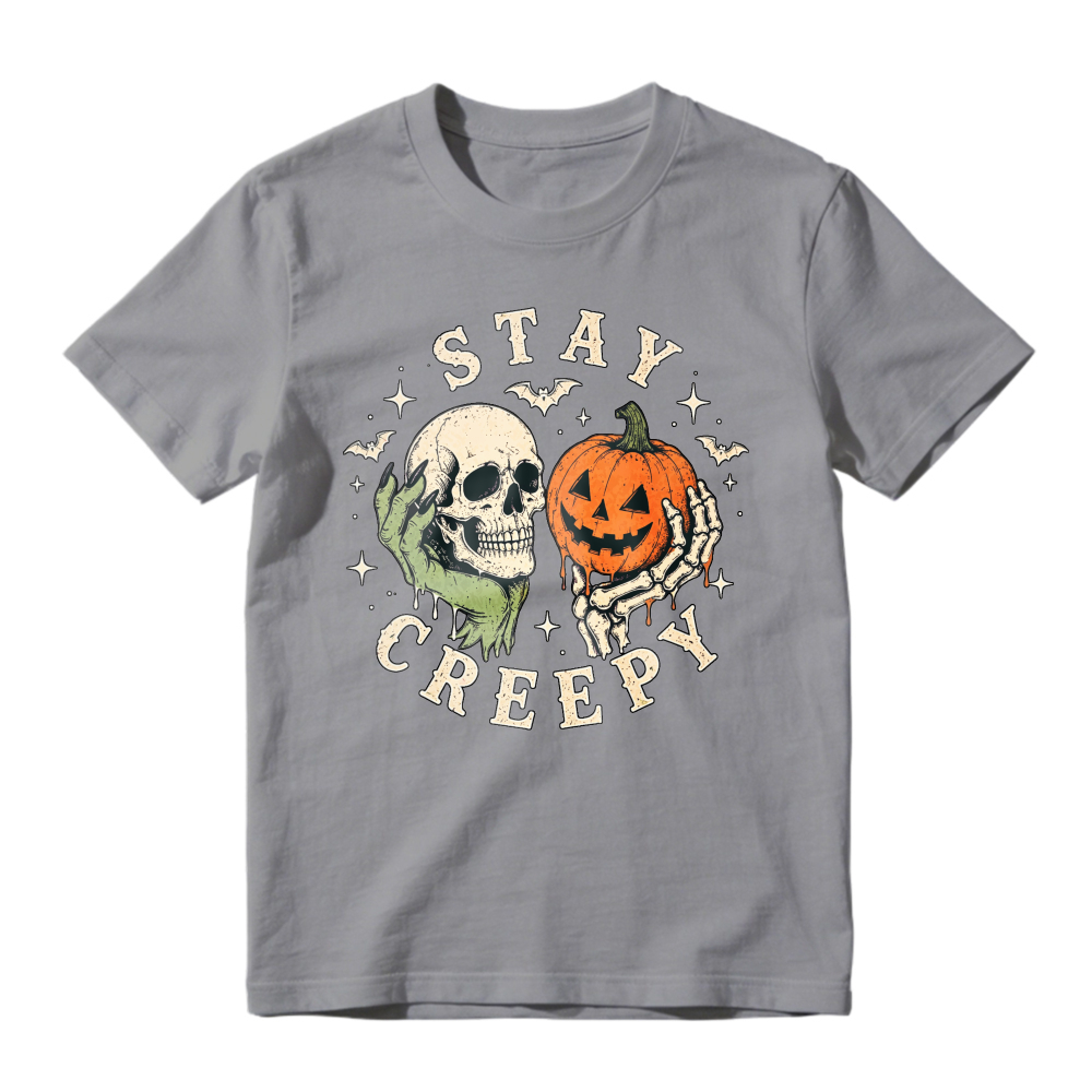 Stay Creepy Skeleton Hand Holding Pumpkin Halloween Graphic, Unisex Classic T-shirt