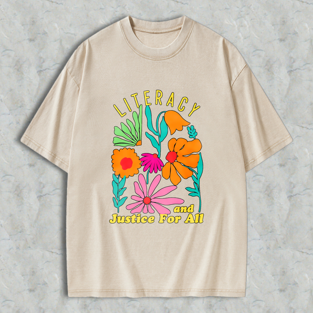 Wardrobecart Literacy And Justice For All Floral Design Unisex Washed T-shirt