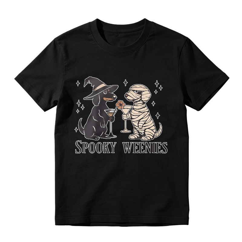 Spooky Weenies Halloween Witch And Mummy Dachshund Dogs Toasting, Unisex Classic T-shirt