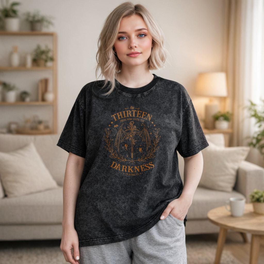 Wardrobecart Thirteen Darkness Symbol With Wings And Crown Unisex Washed T-shirt