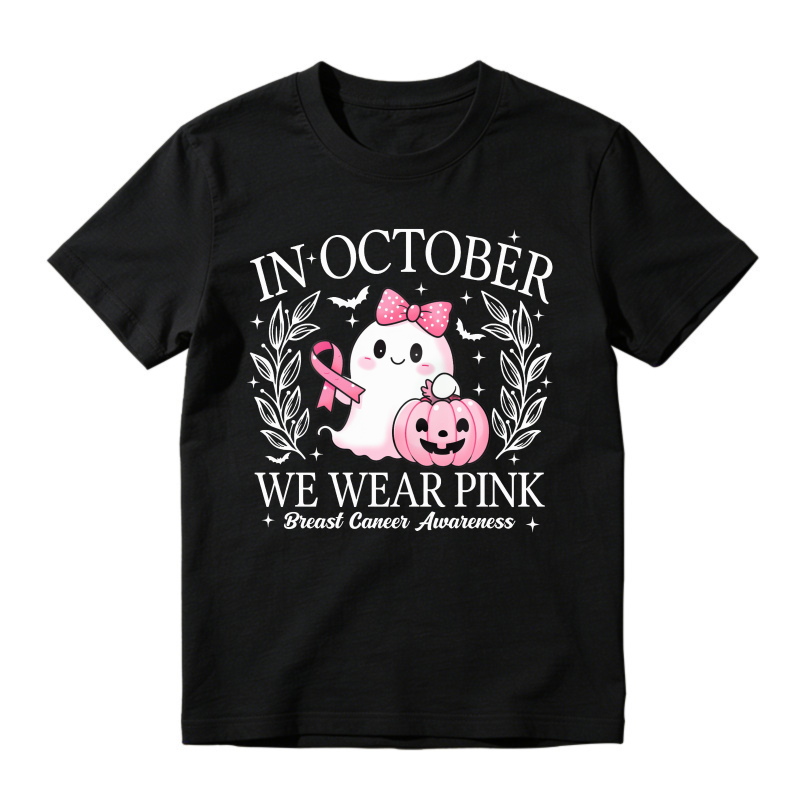 In October We Wear Pink Breast Cancer Awareness Cute Ghost Pumpkin Unisex Classic T-shirt