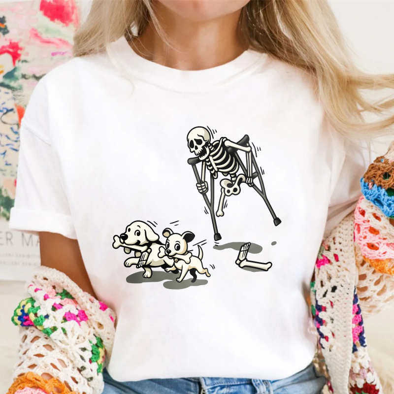 Skeleton With Crutches Chased By Dogs, Unisex Classic T-shirt