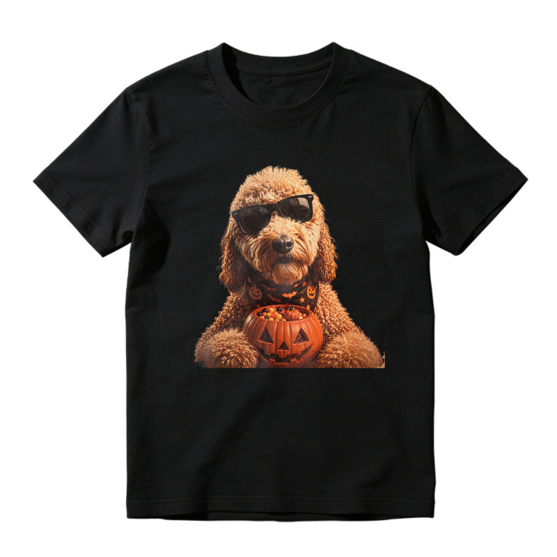 Funny Halloween Poodle With Sunglasses And Pumpkin, Unisex Classic T-shirt