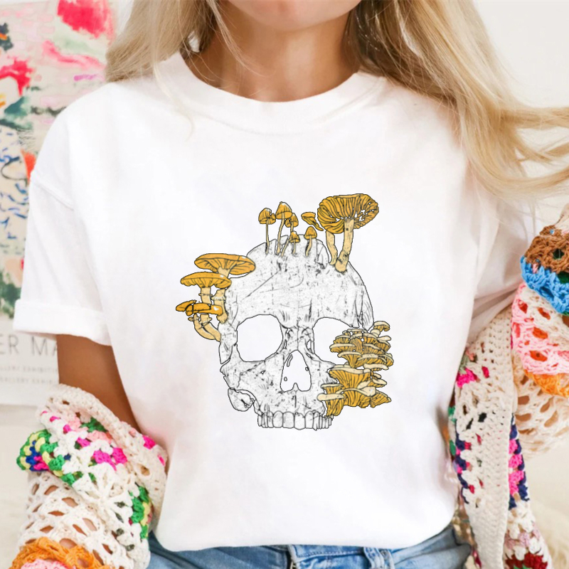 Skull With Mushrooms Growing On Head Graphic T-shirt