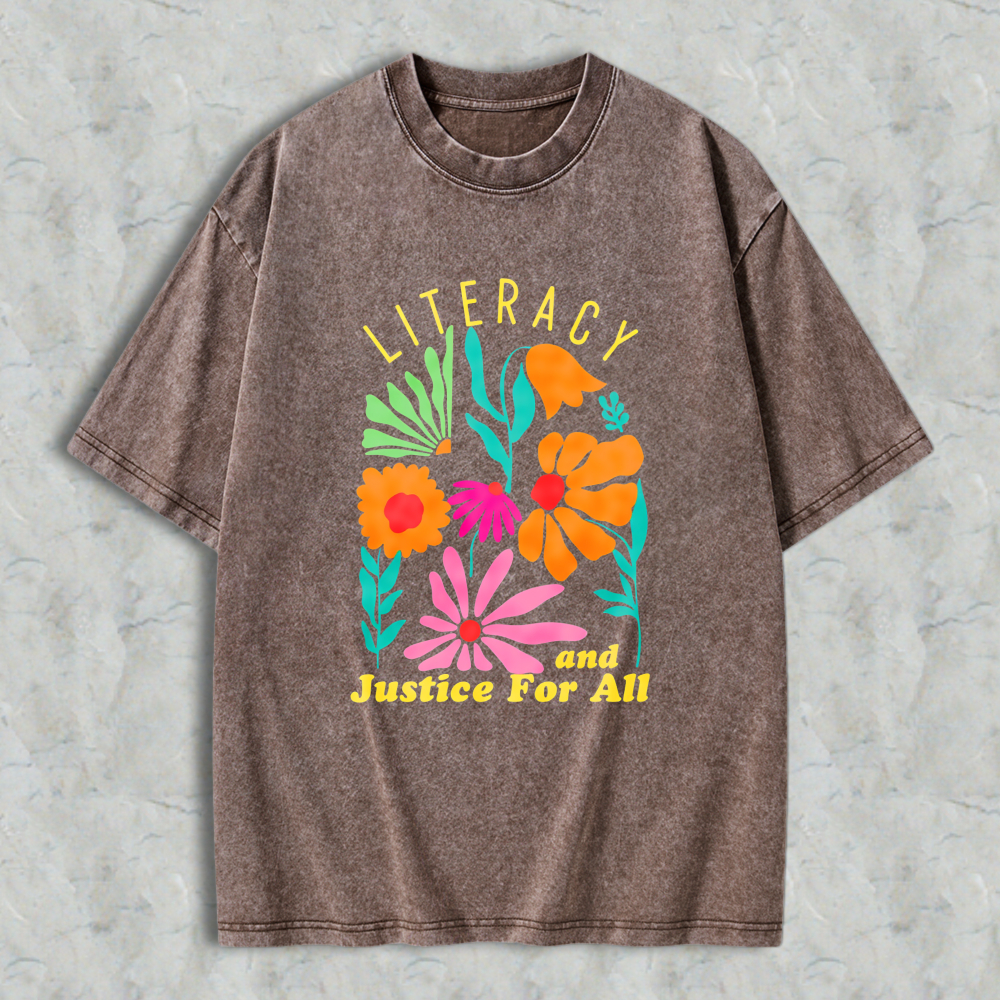Wardrobecart Literacy And Justice For All Floral Design Unisex Washed T-shirt