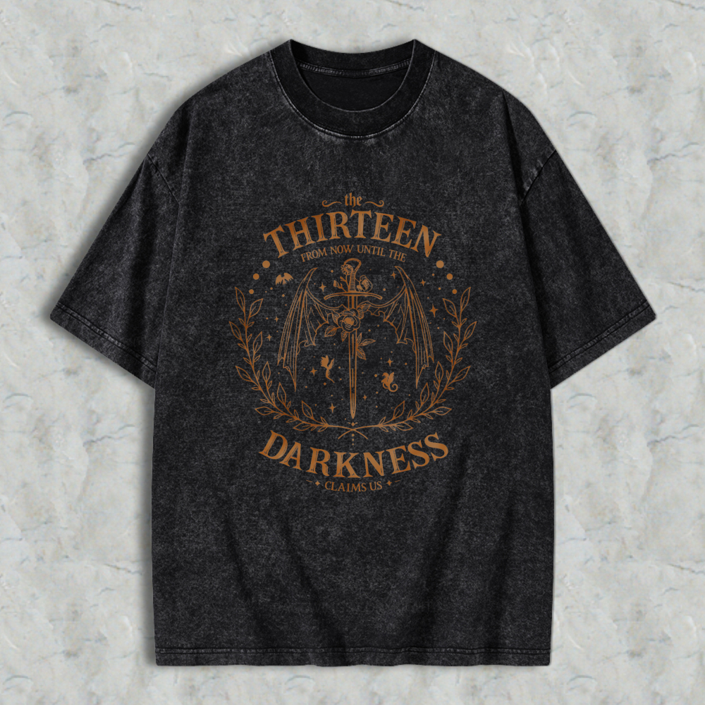 Wardrobecart Thirteen Darkness Symbol With Wings And Crown Unisex Washed T-shirt