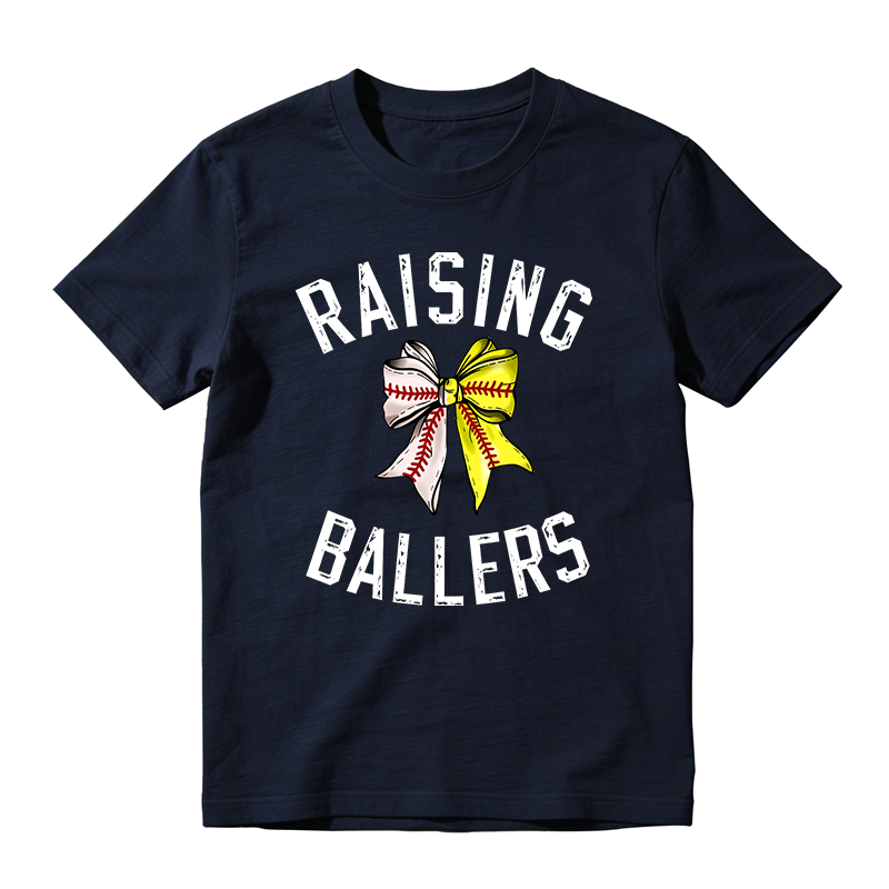 Raising Ballers With Baseball Bow Design T-shirt