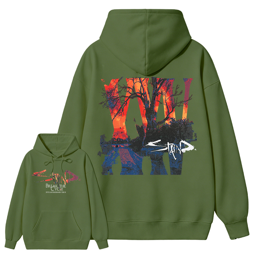 Sta1nd Break the Cycle 25th Anniversary Tour Hoodie, Vintage Rock Band Graphic Tour Date Heavy Cotton Oversized Hoodie